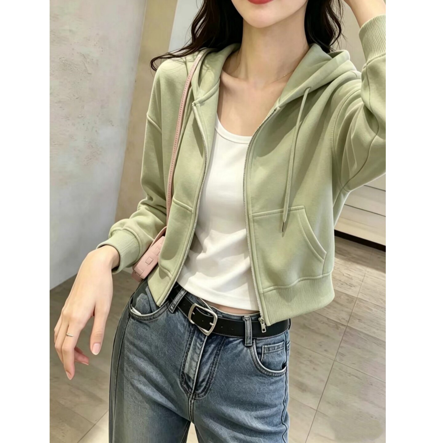 韩版短款连帽拉链卫衣女加厚