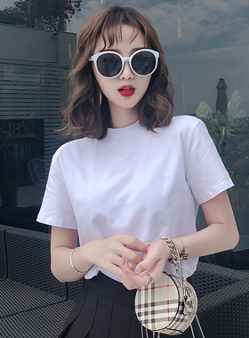 白色半高领短袖t恤女夏季2026新款纯棉半袖宽松正肩体恤上衣ins潮