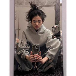 纯色连帽薄款卫衣男女初春2025秋冬新款外套情侣装加厚宽松上衣潮