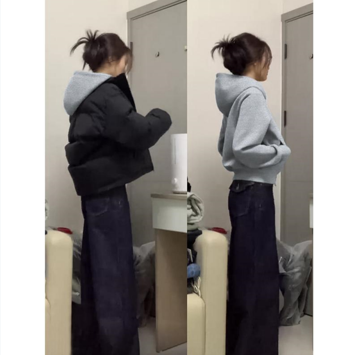 灰色连帽卫衣女短款加绒开衫外套