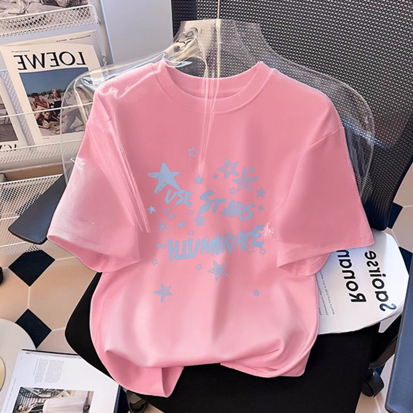 纯棉粉色夏季宽松短袖女T恤新款图片