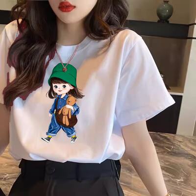 白色薄款纯棉卡通短袖T恤女