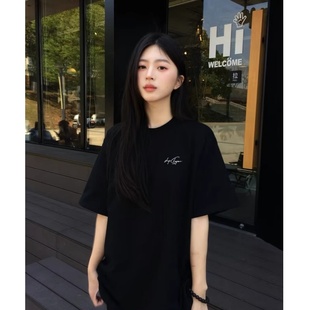 高级感韩系简约风纯棉黑色短袖 宽松显瘦上衣潮 t恤女2025夏季 新款