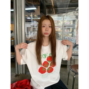 白色短袖 落肩设计感超好看独特漂亮宽松上衣潮 t恤女2025新款 夏季