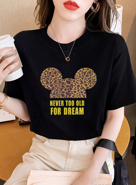 黑色短袖t恤女装2025夏季新款米奇上衣纯棉宽松圆领半袖体恤ins潮