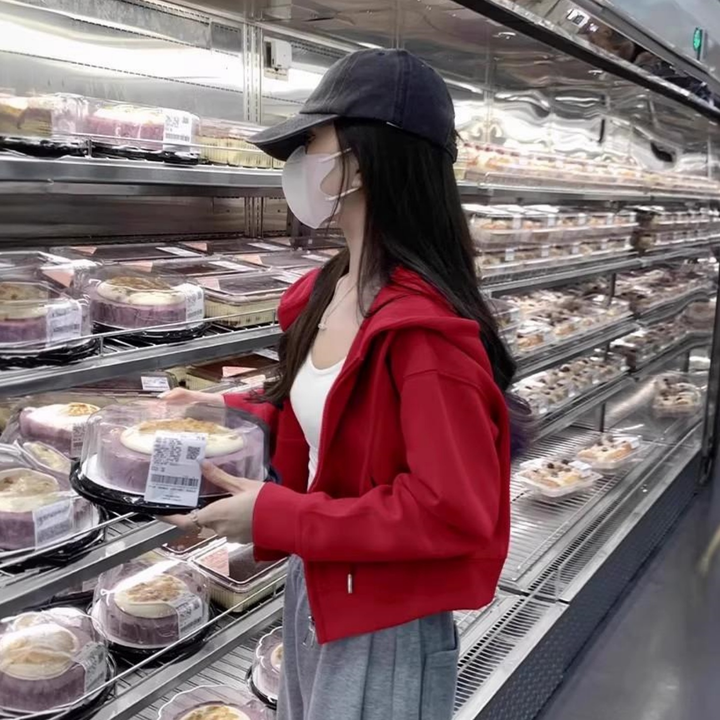 韩版红色连帽短款卫衣外套
