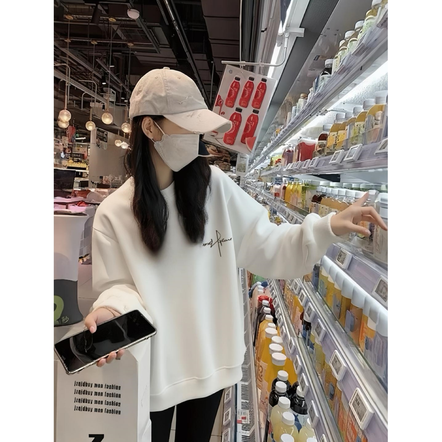 白色圆领重磅卫衣女秋冬季