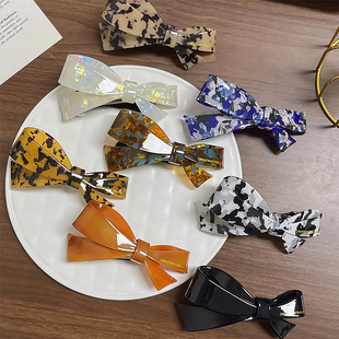 FRANCE法式复古醋酸蝴蝶结马尾扣弹簧夹发夹气质顶夹横夹半扎夹子