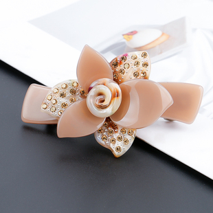 小号轻奢花朵水钻后脑勺半扎弹簧夹顶夹发卡发饰醋酸法式 发夹发饰