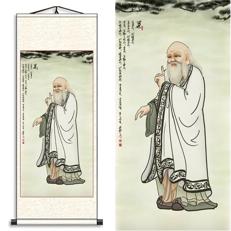 老子授道图神像画卷轴挂画