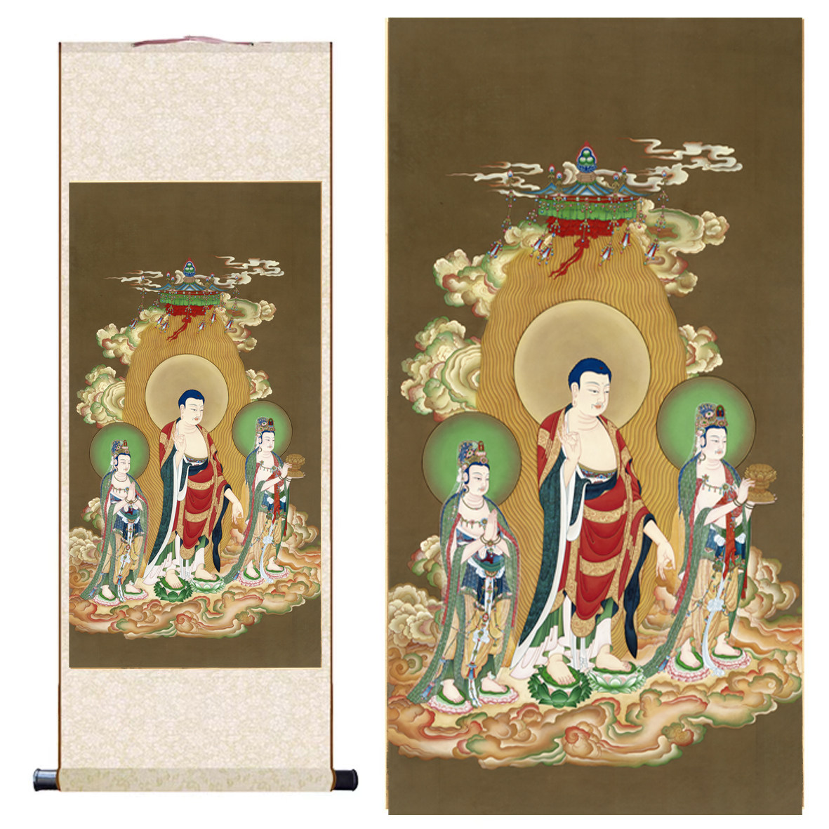 唐卡西方三圣图国画艺术微喷高清复制仿古装饰画玄关装饰卷轴挂画,家居饰品,国画,淘宝优惠券,粉丝福利购,淘宝优惠卷