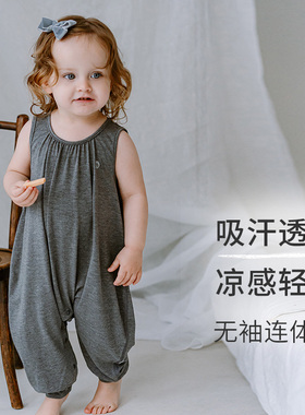 Nest Designs婴儿无袖连体衣春夏薄款宝宝爬服吊带宝宝背心包屁衣