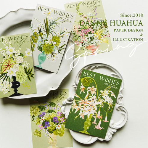 Danny画画｜手绘绿白春日花卉植物感谢卡节日礼品卡伴手礼手写卡