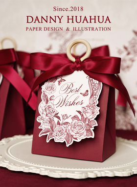 Danny画画 原创手绘手提线描花卉系列可定制婚礼糖盒喜糖盒