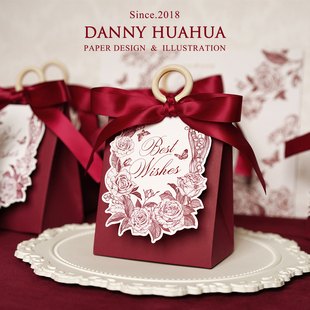 Danny画画 原创手绘手提线描花卉系列可定制婚礼糖盒喜糖盒