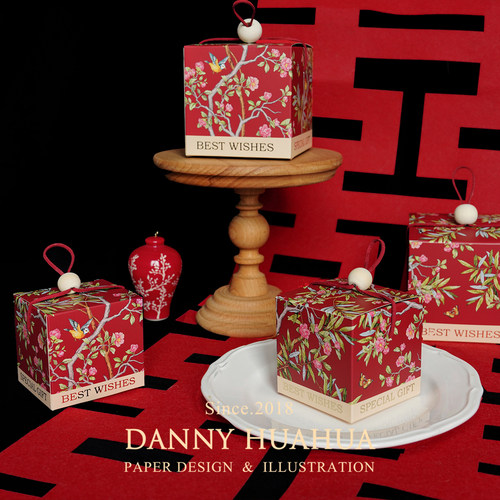 Danny画画 | 原创手绘法式中国风花鸟烫金喜糖盒