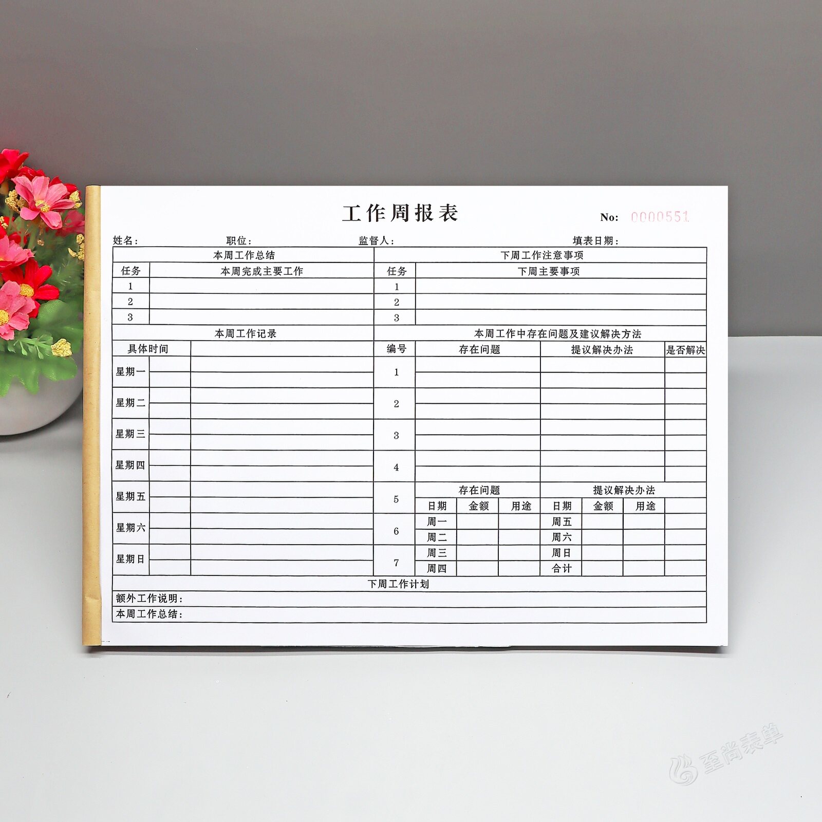 定制表单总结日记员工工作周报表
