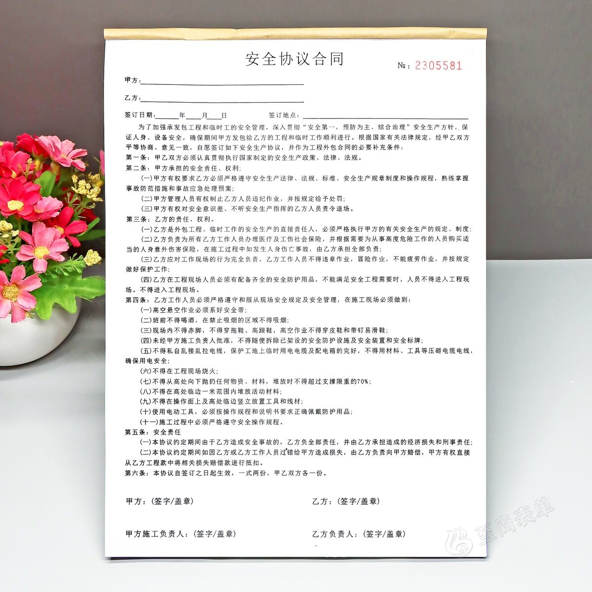 定做二联安全协议合同