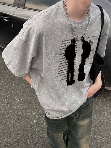 美式高街短袖t恤男正肩oversize宽松衣服国潮牌重磅纯棉半袖上衣
