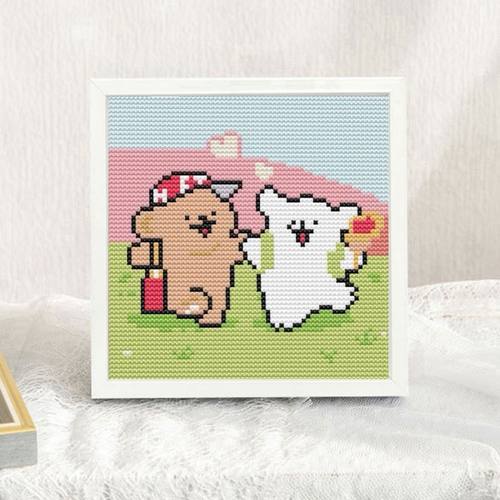 线条小狗小十字绣新款线绣带框