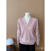 洋气V领纽扣刺绣纱袖 针织衫 女春夏中老年妈妈装 时尚 长袖 气质上衣