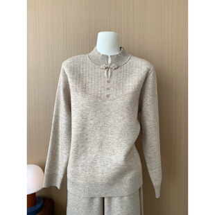 纽扣装 2025春秋新款 半高领针织女长袖 中年妈妈装 饰加厚毛衣 时尚