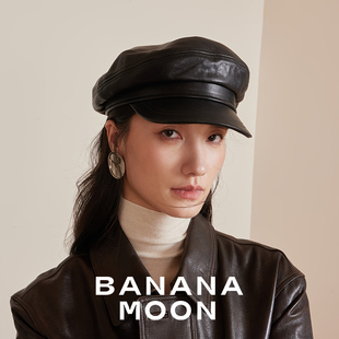 Bananamoon复古90S英式 vtg羊皮革报童帽进口水洗蜡羊皮丹麦水手帽