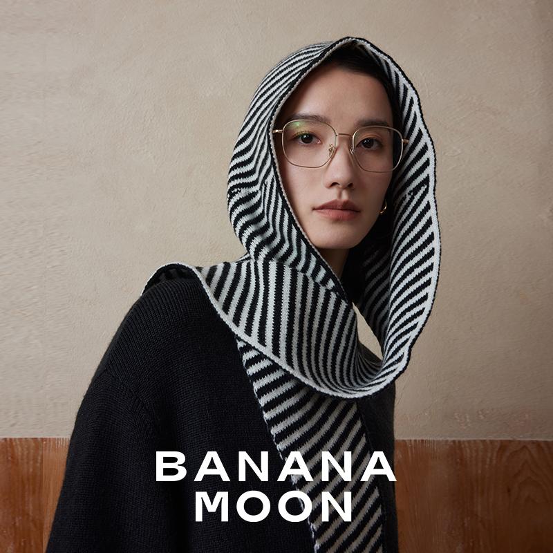Bananamoon时髦造型保暖_博主风帽子斗篷黑白羊绒羊毛混纺针织帽