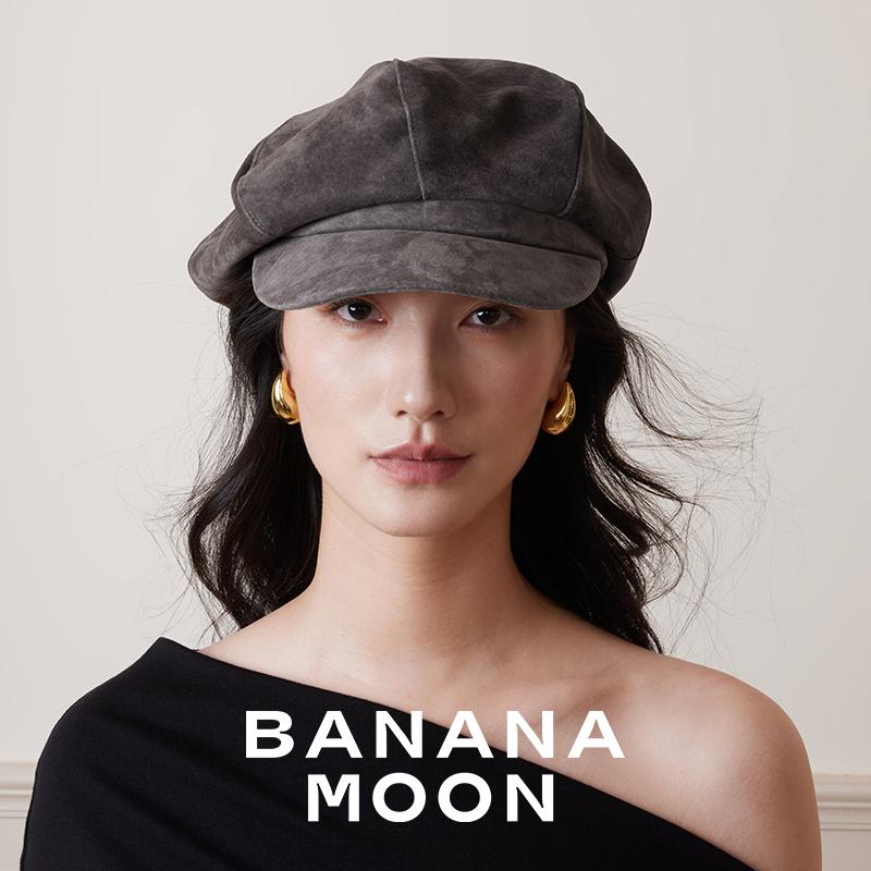 Bananamoon时髦利落_强推独定翻毛复古文艺猪豚皮真皮报童八角帽