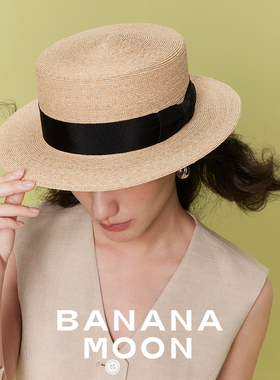 颜值拉满_经典boater拉菲草平顶帽多色基本款草帽出游穿搭