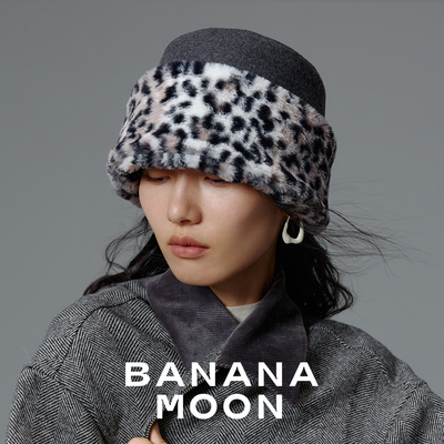 反叛野性时尚-双色拼接豹纹水桶帽-羊绒羊毛混纺双面戴盆帽