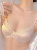 薄款 法式 缎面内衣女夏季 大胸显小胸罩钢圈聚拢性感蕾丝边露背文胸