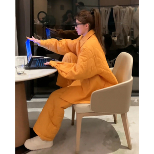 巨好看冬装套装韩系超火穿搭一整套菱格棉服夹棉加厚运动服两件套