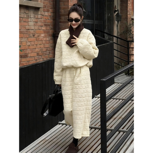 巨好看的菱格加绒卫衣休闲穿搭高级感运动服韩系小香风两件套冬装