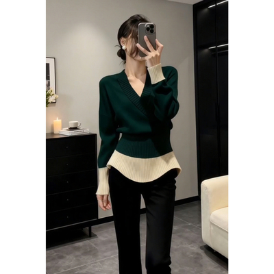 超好看撞色打底衫可外穿百搭毛衣