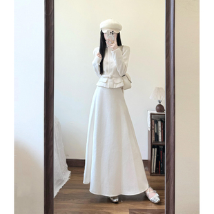 秋冬高级感小香风白色外套大方得体绝美连衣裙富家千金小洋装套装