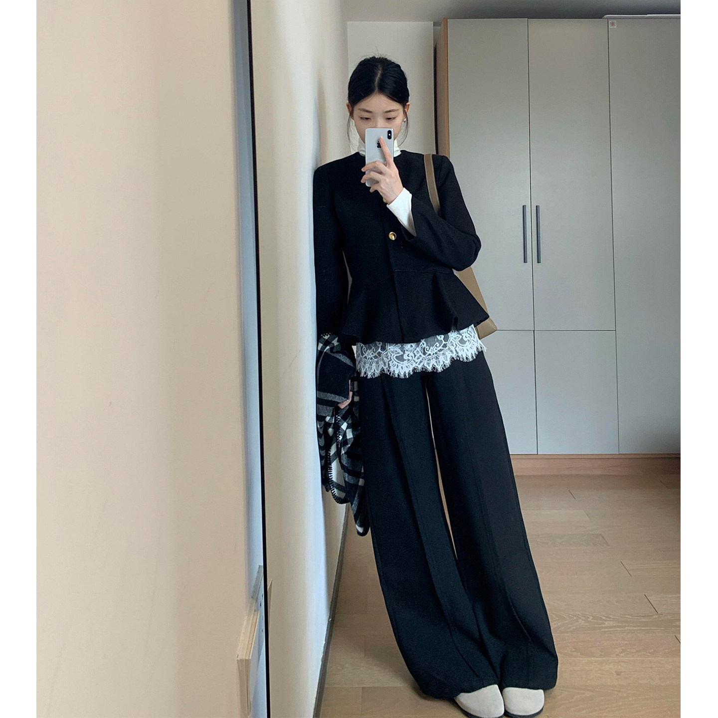 高级感气质通勤时尚毛呢黑色套装