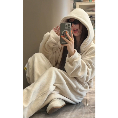 奥利绒保暖加厚卫衣运动套装女冬