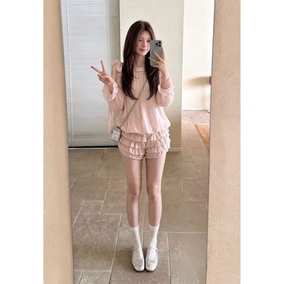 独特漂亮一整套粉色衬衫蛋糕裙裤