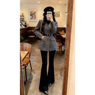 2025巨好看的沙漏腰西装外套独特漂亮高级感复古短款灰色呢子大衣