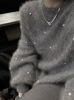 今年流行慵懒风针织衫奶fufu高级感超好看日系灰色宽松毛衣女秋冬