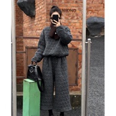 慵懒风复古运动服套装 两件套 女秋冬加绒加厚高级感菱格卫衣阔腿裤