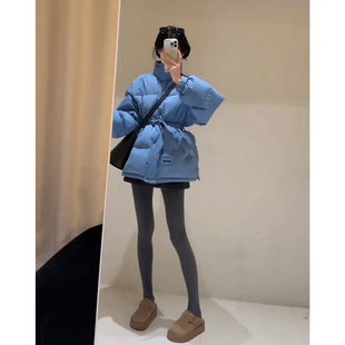 2025巨好看的蓝色羽绒服女冬季小个子韩系短款面包服外套棉袄收腰