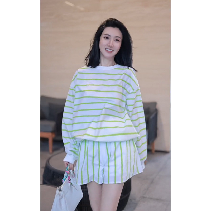 欧货休闲运动套装女夏季慵懒风宽松减龄长袖衬衫两件套潮