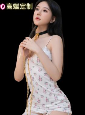 SADO高端定制性感碎花睡衣纯欲风带胸垫小胸法式碎花撞色拼接包臀