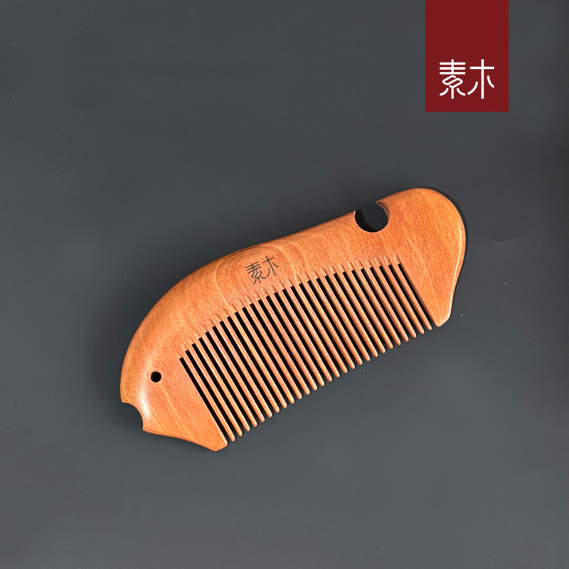 瑕品 天然桃木梳子女士檀木牛角长发专用随身小梳子木头梳