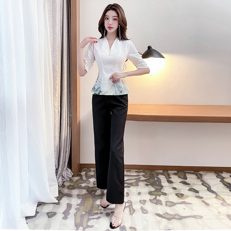 足疗女技师工作服足浴酒店前台美容师柔式洗浴按摩桑拿馆长裤套装