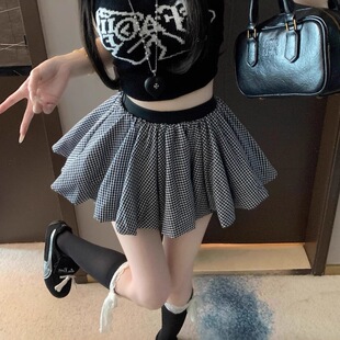 胖mm白色花苞半身裙女夏季法式复古甜美仙气小个子欧根纱蓬蓬短裙