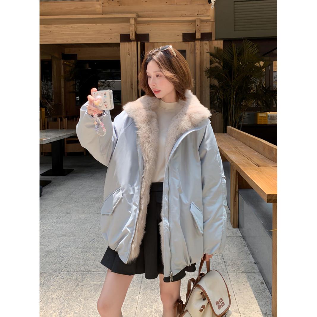 高级感大毛领可拆卸花苞棉服2025冬女宽松巴恩风派克服外套