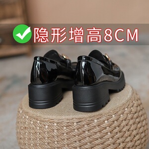 真皮乐福鞋女2023春秋新款内增高粗跟小码女单鞋厚底英伦风小皮鞋